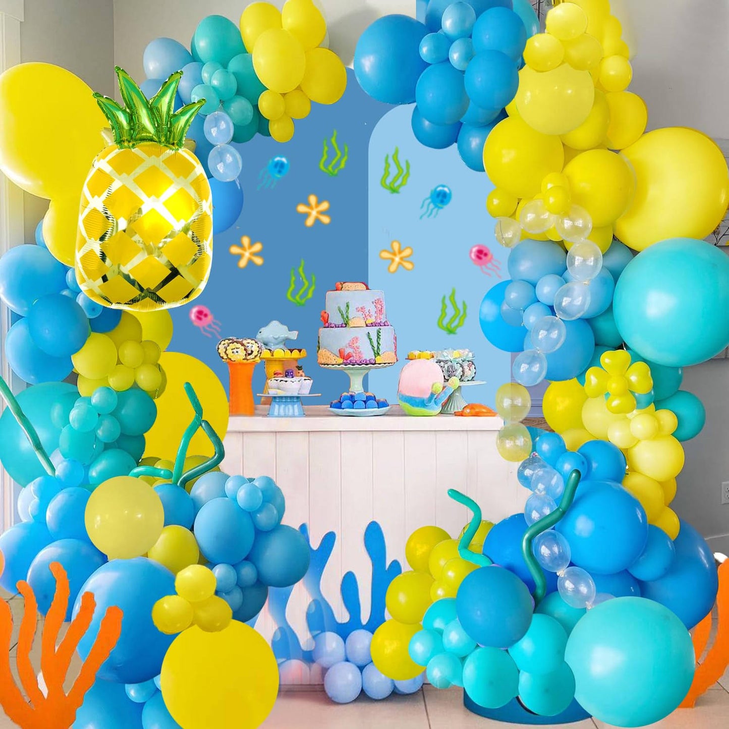 144pcs Cartoon Sponge Balloons Party Decorations,Sponge Theme Balloon Garland Arch Kit