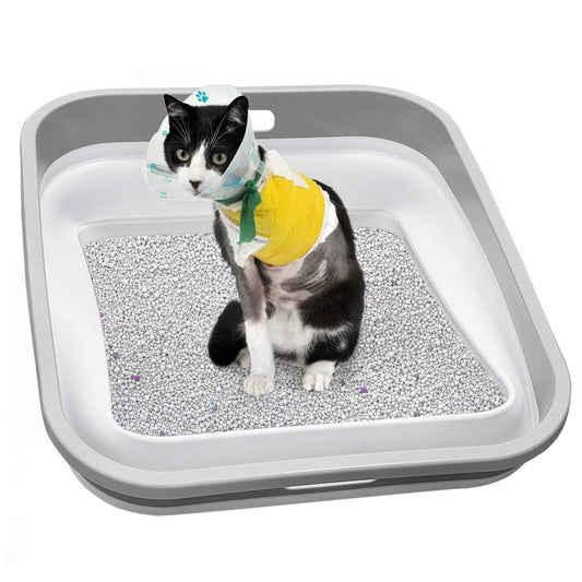 Maohegou Senior Cat Litter Box Three Legged Arthritic Open Low Entry for Sick Frail Handicap Disabled Cats