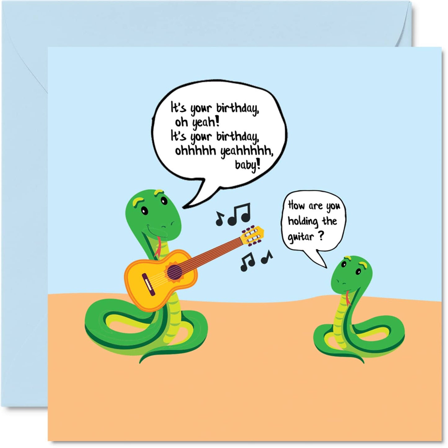 Stuff4 Funny Birthday Card for Men Humour Women - Snake Playing Guitar - Joke Sister Brother Birthday Cards for Him or Her, 145mm x 145mm Greeting