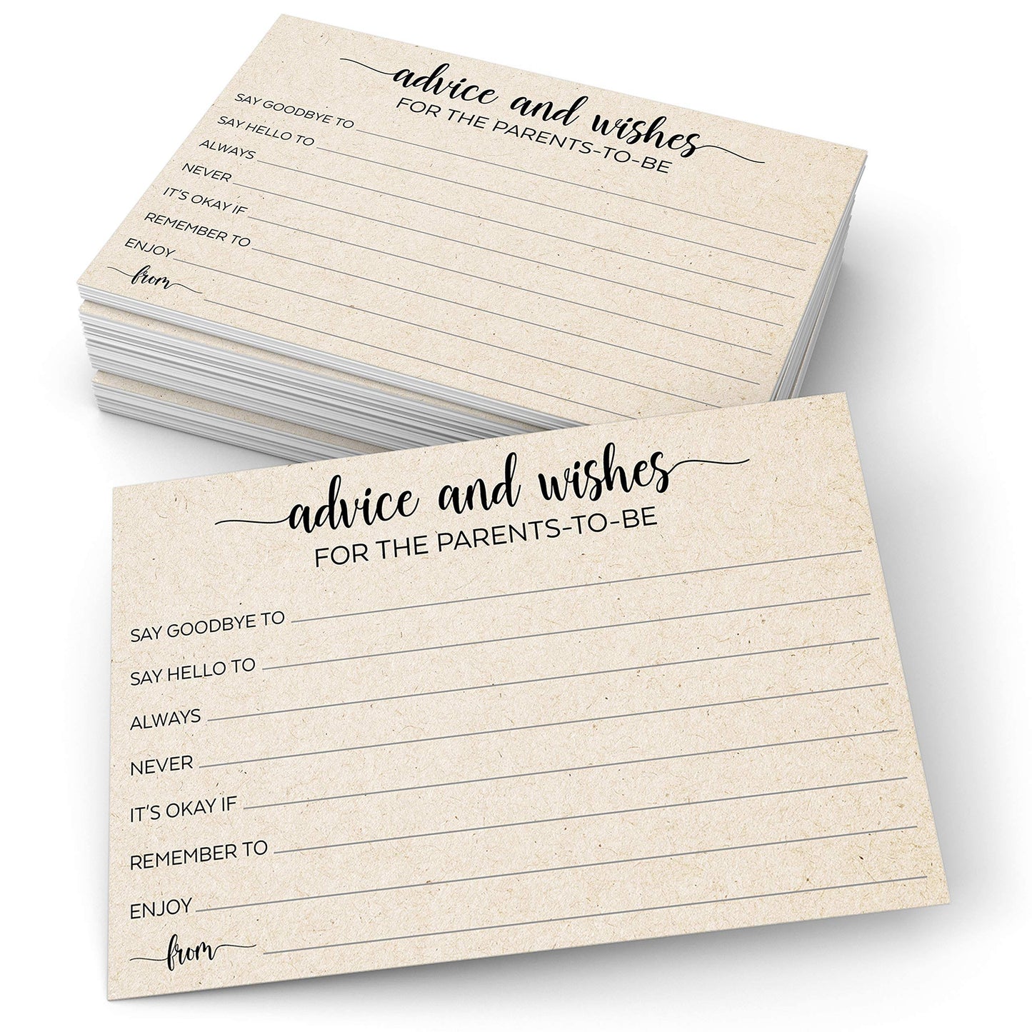 321Done Advice and Wishes for The Parents-To-Be Cards Tan, 4x6, Made in USA, Fun Simple Cute Baby Shower Advice Game for Mom, Dad to Be, 50 Cards